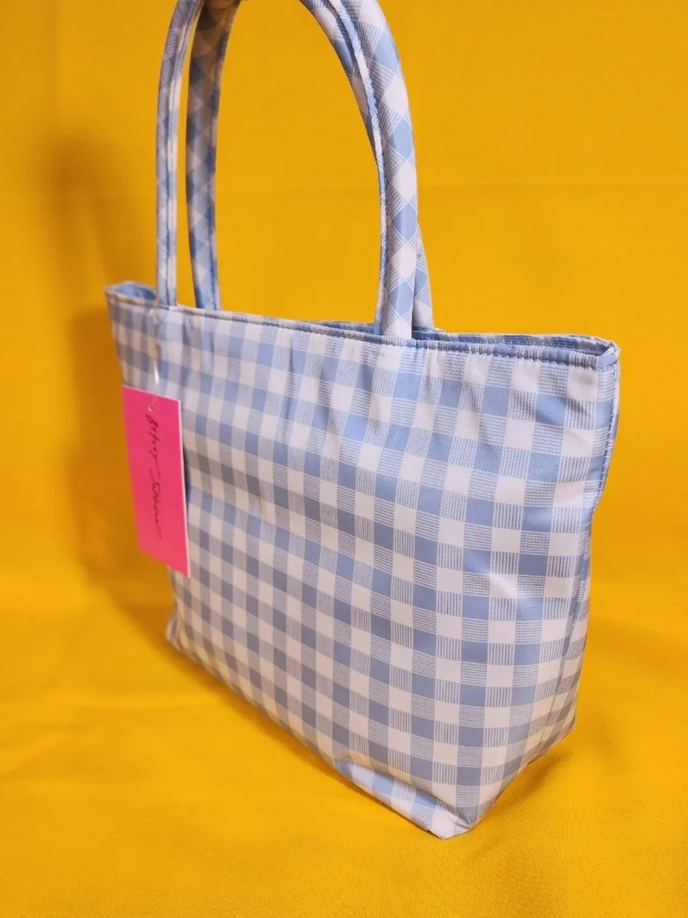 Betsey Johnson Blue and White Gingham Insulated Lunch Tote Bag NEW